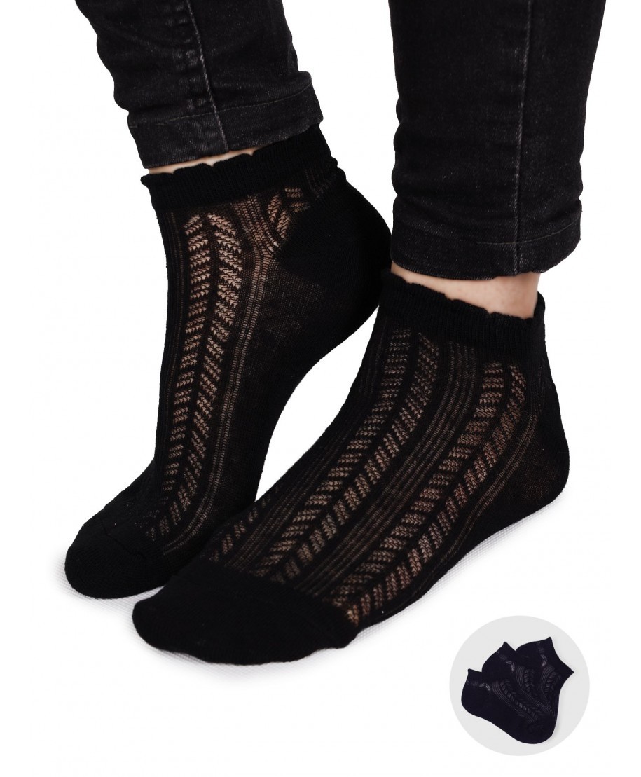 Tenké bavlnené krátke ažurové ponožky