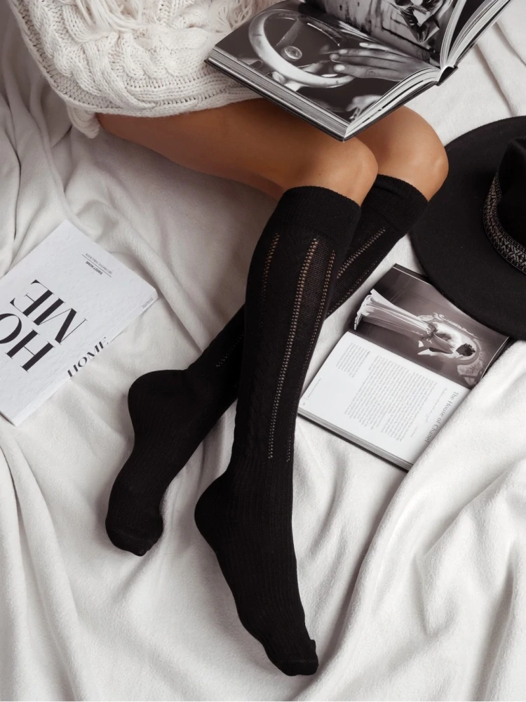 Bavlnené hrubšie ažurové podkolienky